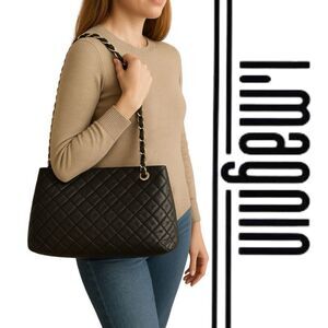 l. Magnin Design Studio Quilted Shoulder Bag Women's Medium Black Leather Strap